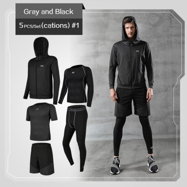 5 Pcs/Set Tracksuit Gym Fitness Exercise Compression Sports Suit