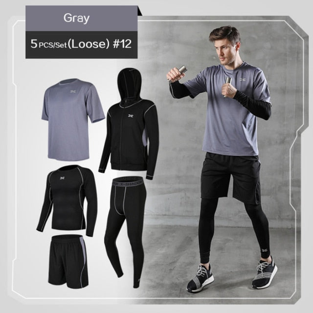 5 Pcs/Set Tracksuit Gym Fitness Exercise Compression Sports Suit