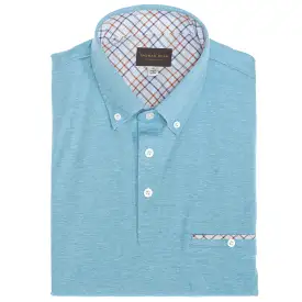 Aqua Cotton Button-Down Collar Polo