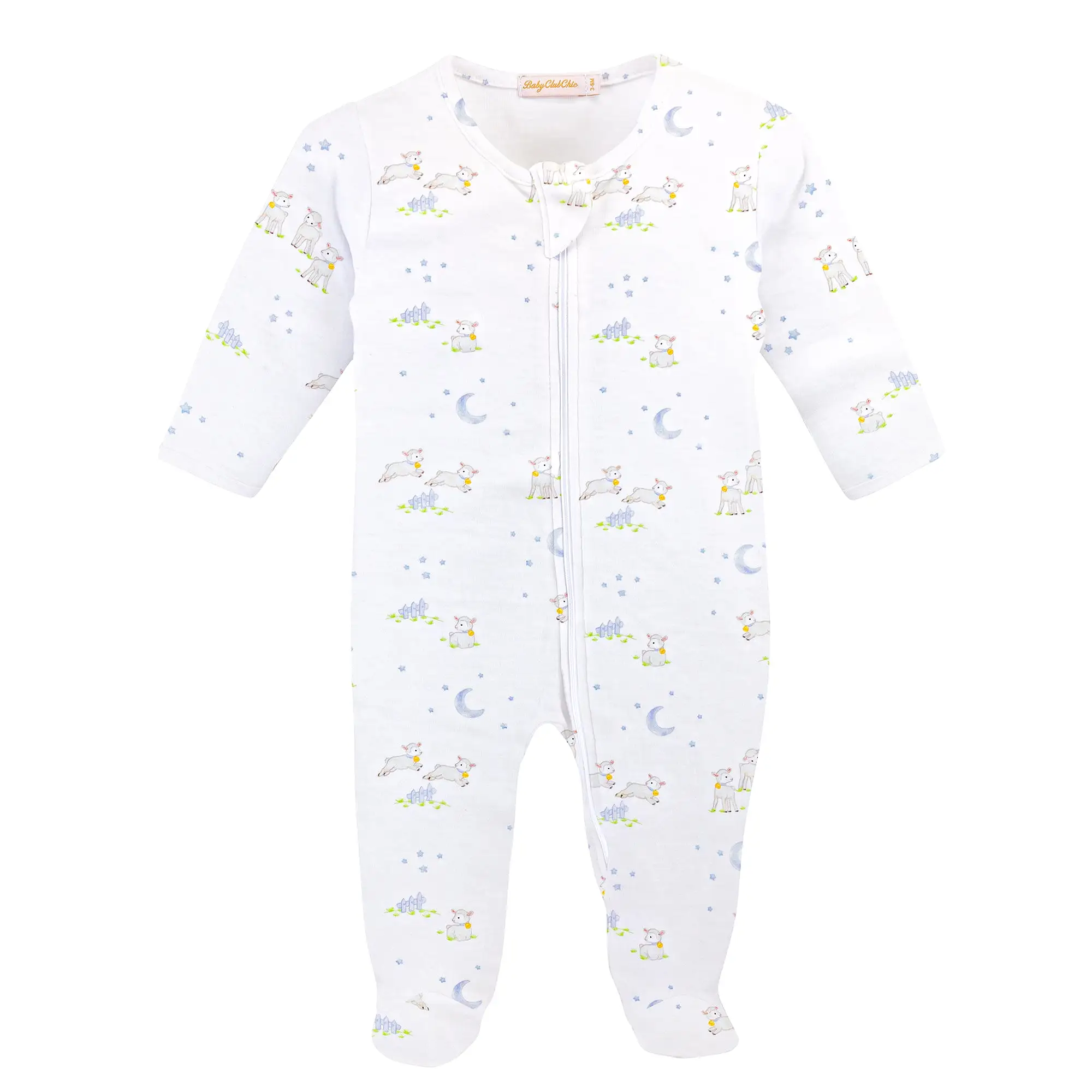 Baby Club Chic - Blue Baby Lambs Zip Footie