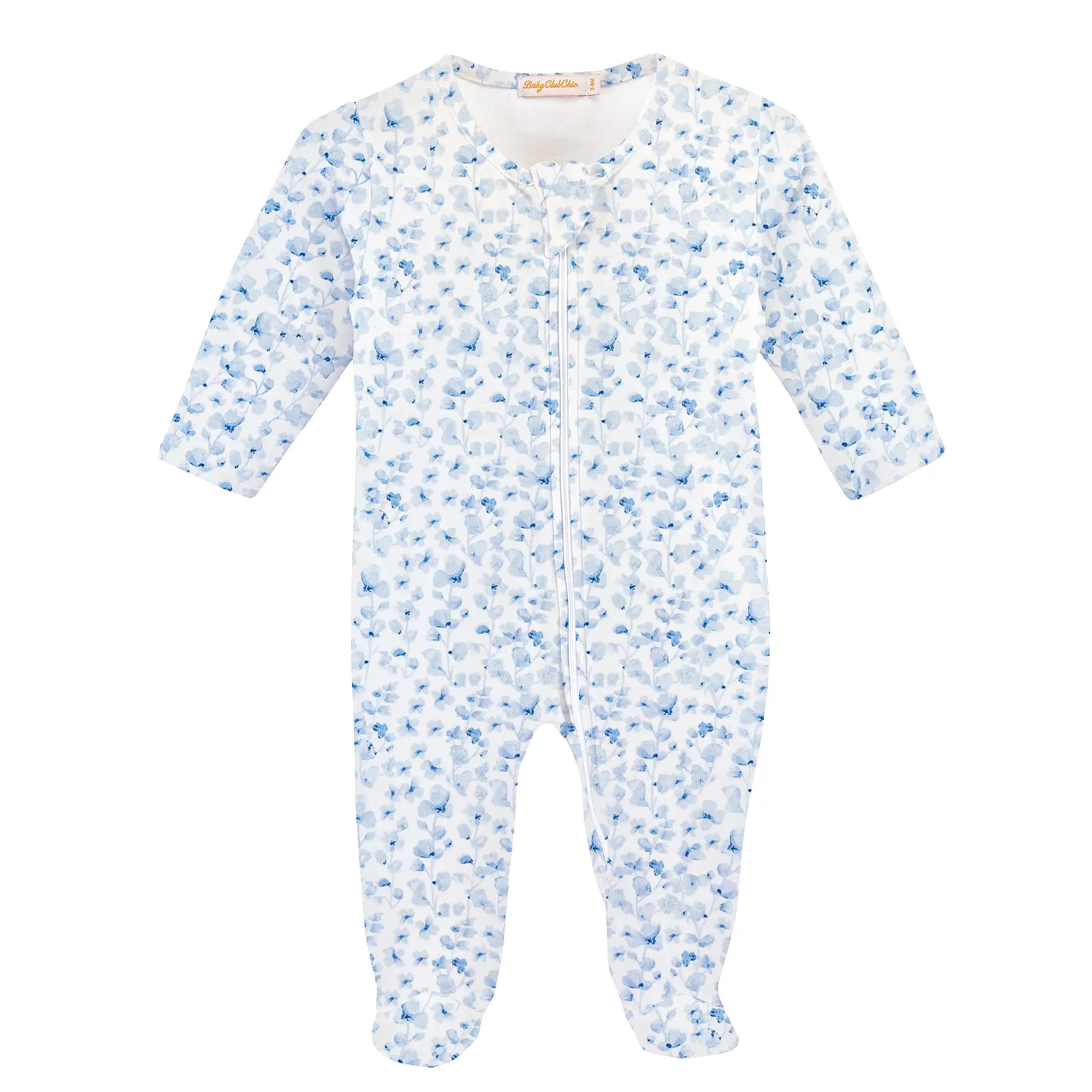 Baby Club Chic - Blue Begonias Zip Footie