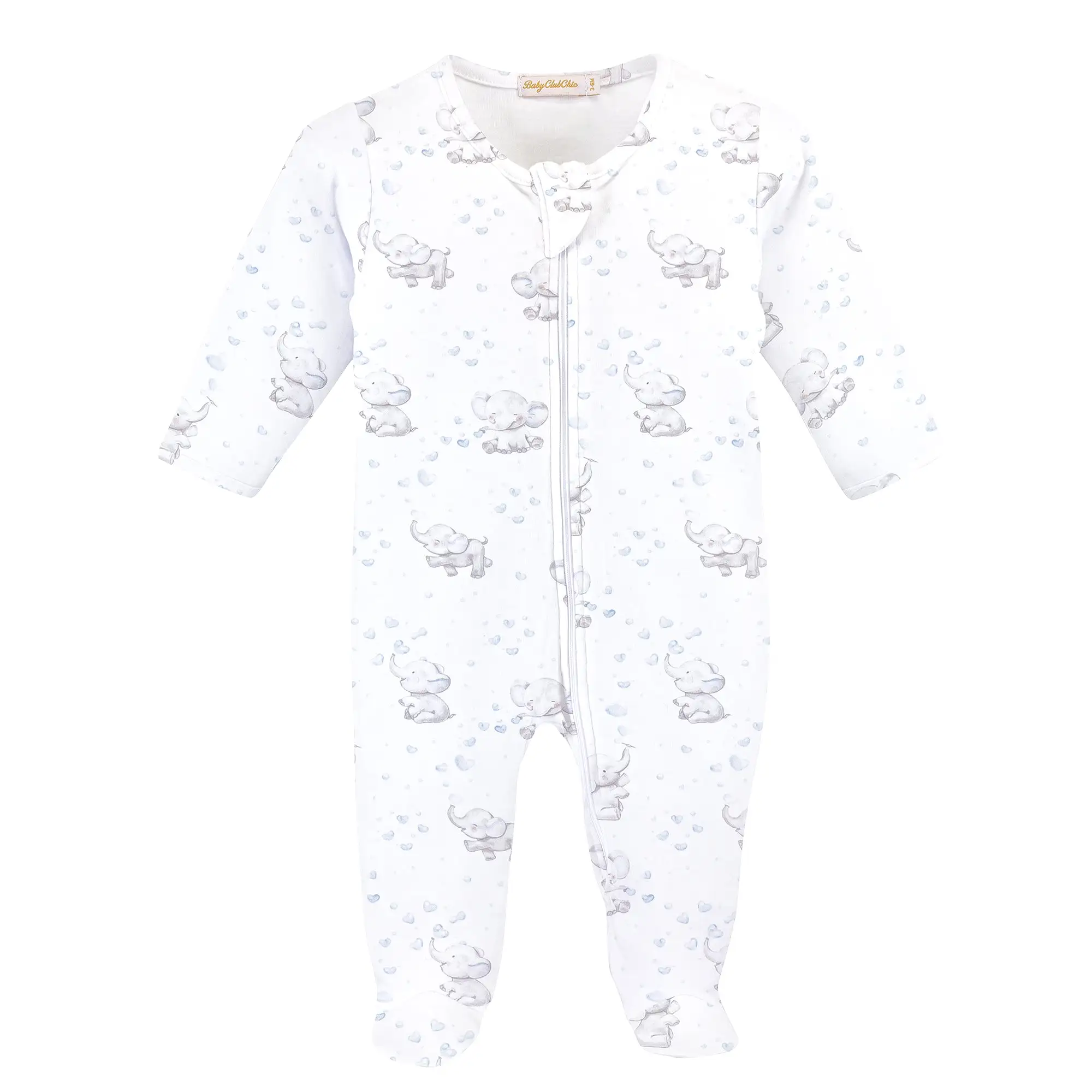 Baby Club Chic - Blue Bubbly Elephant Zip Footie