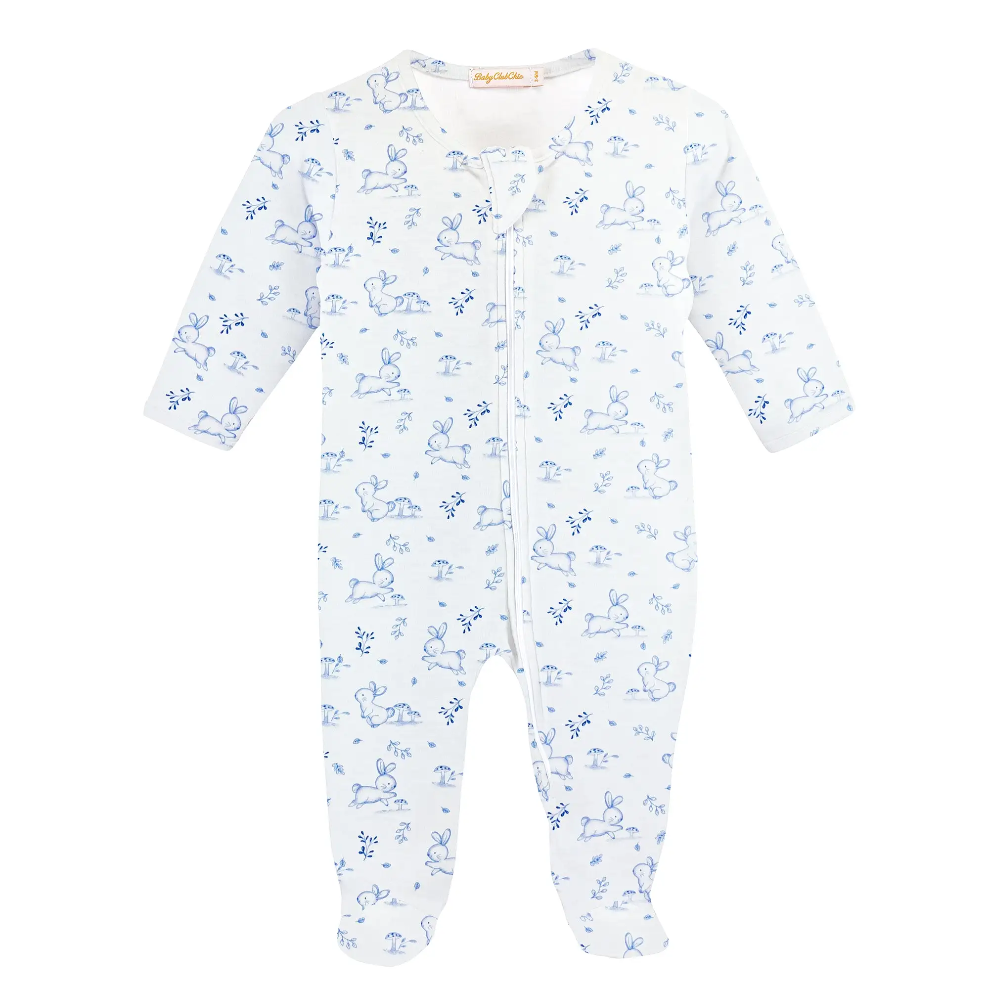 Baby Club Chic - Blue Bunnies Zip Footie