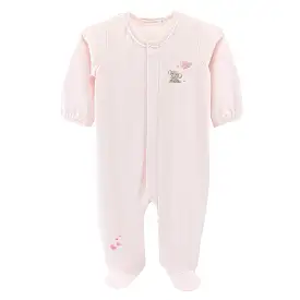 Baby Club Chic - Bubbly Elephant Pink Embroidered Footie