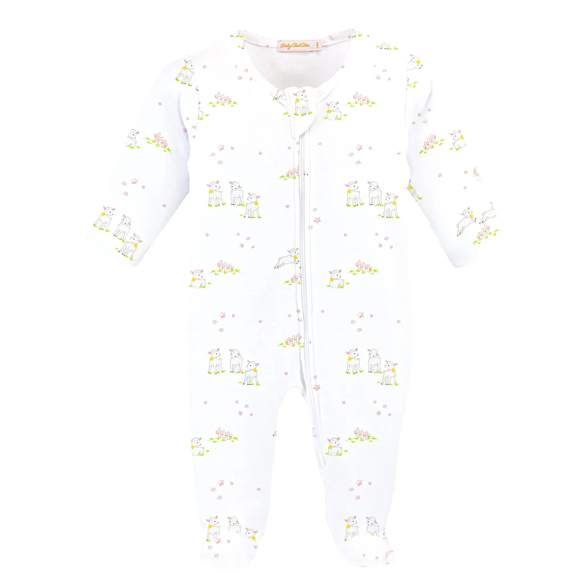 Baby Club Chic - Pink Baby Lambs Zip Footie