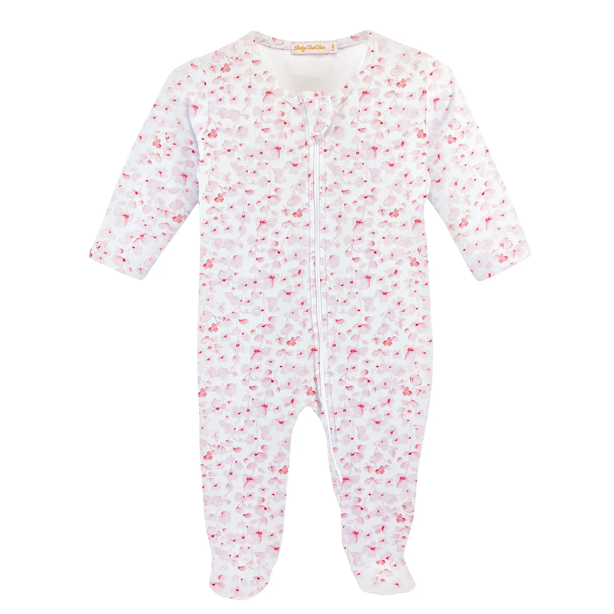 Baby Club Chic - Pink Begonias Zip Footie