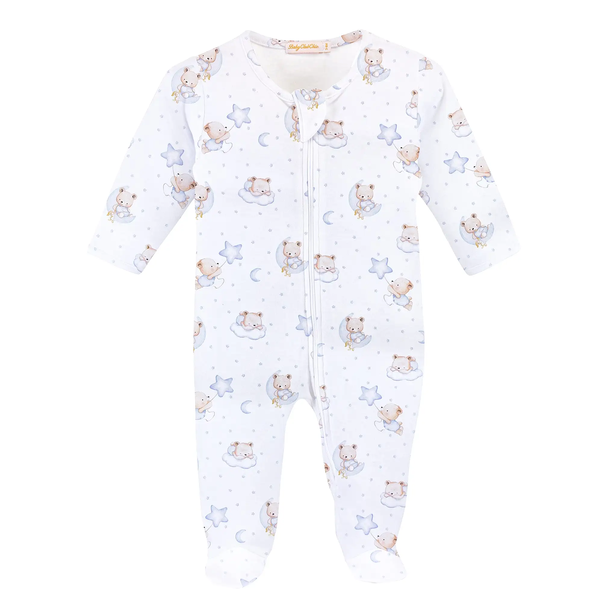 Baby Club Chic - Sleep Tight Bear Blue Zip Footie