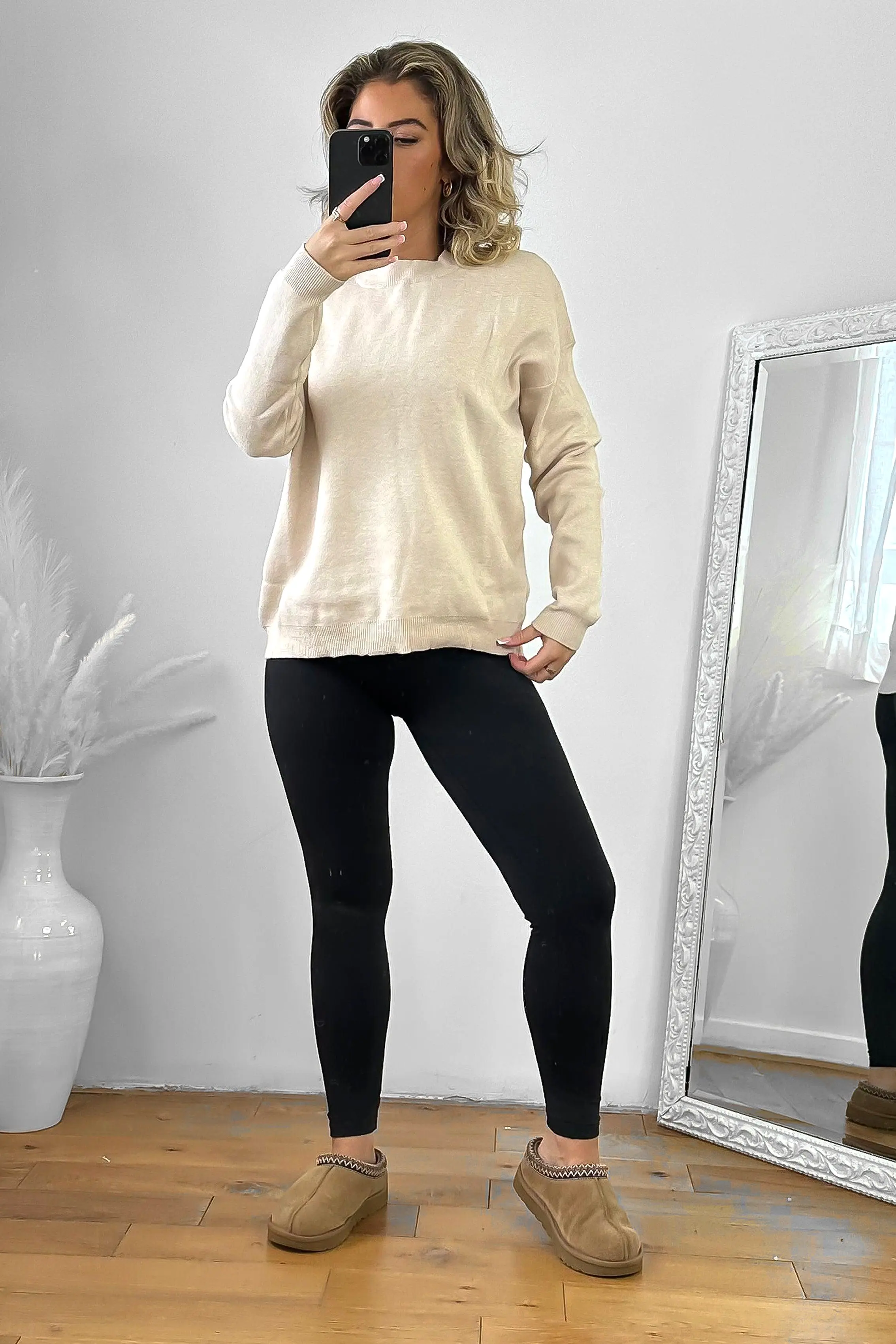 Beige Sweatshirt Style Pullover