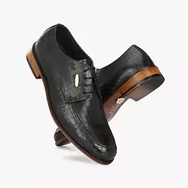 Black Laser Engraved Lace-Up Shoes by Lafattio