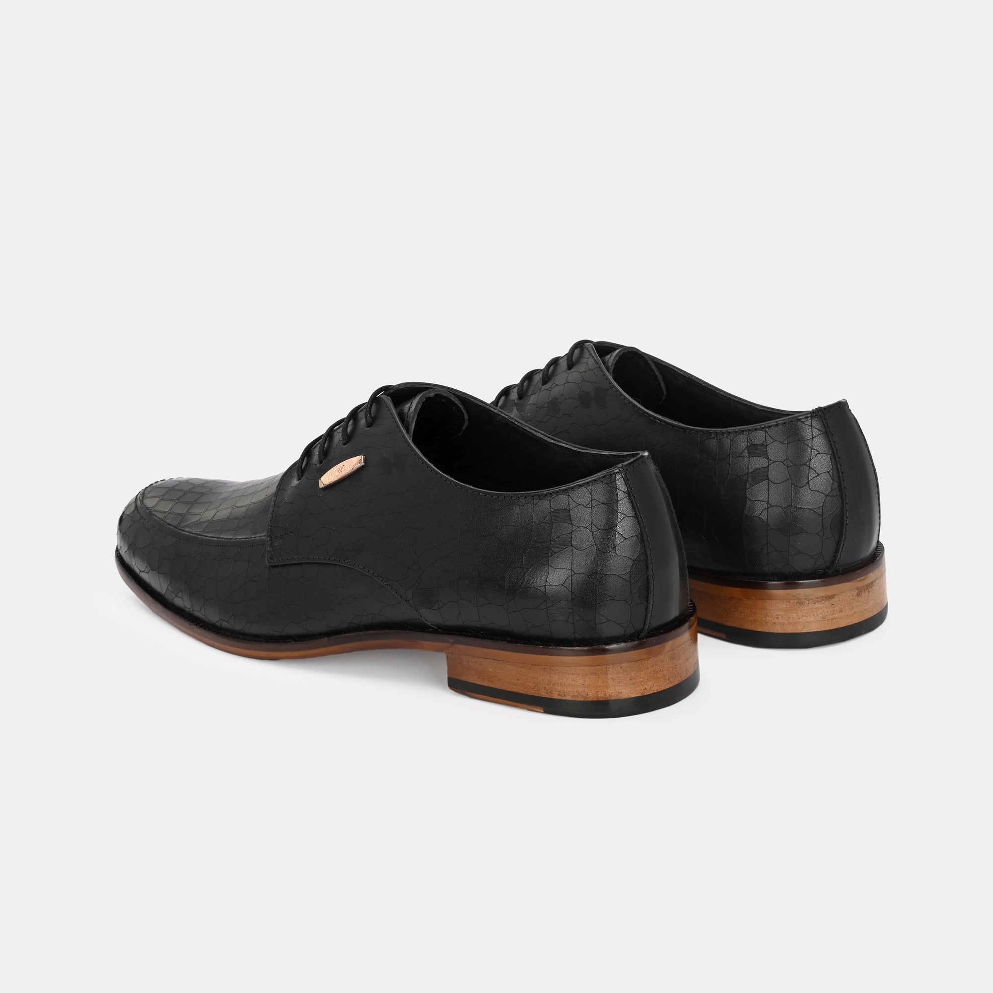 Black Laser Engraved Lace-Up Shoes by Lafattio