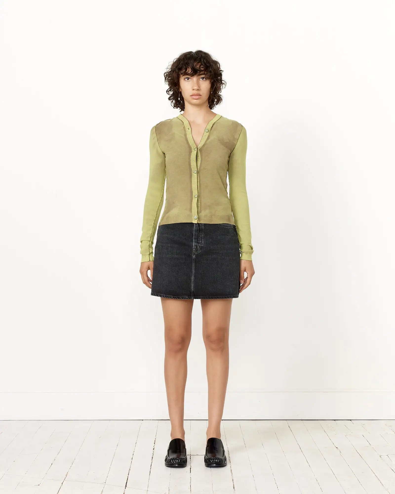 Button-Up Cardigan in Lime Green