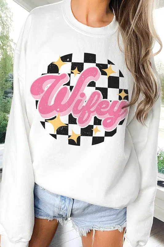 CHECKERED WIFEY Graphic Sweatshirt