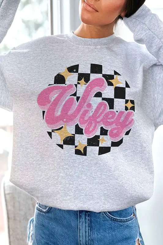 CHECKERED WIFEY Graphic Sweatshirt