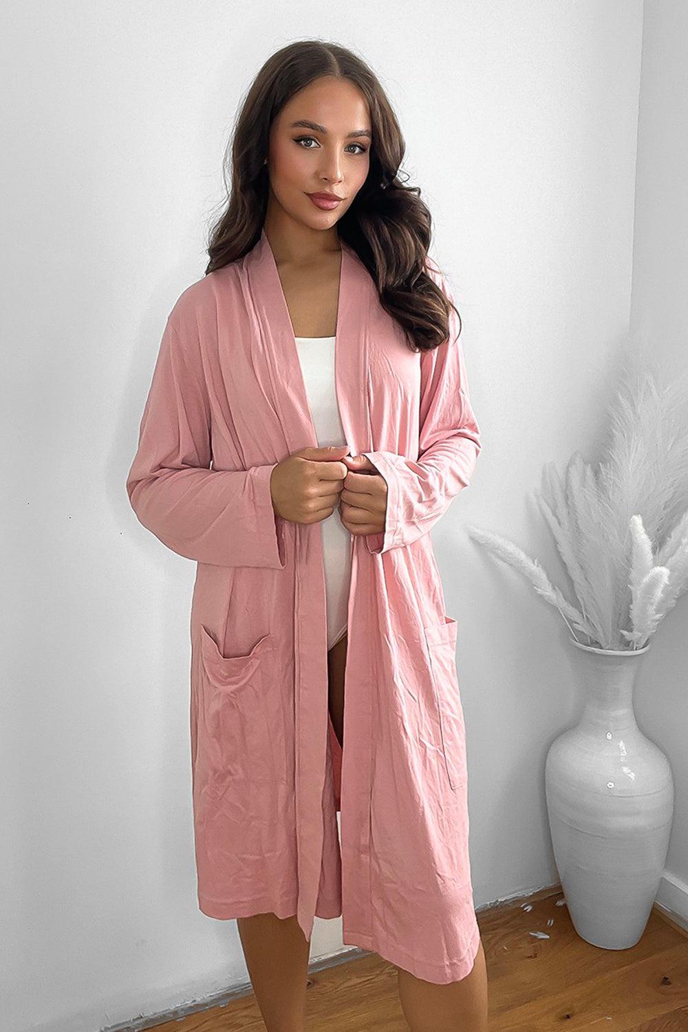 Cotton Blend Slip Side Pockets Robe