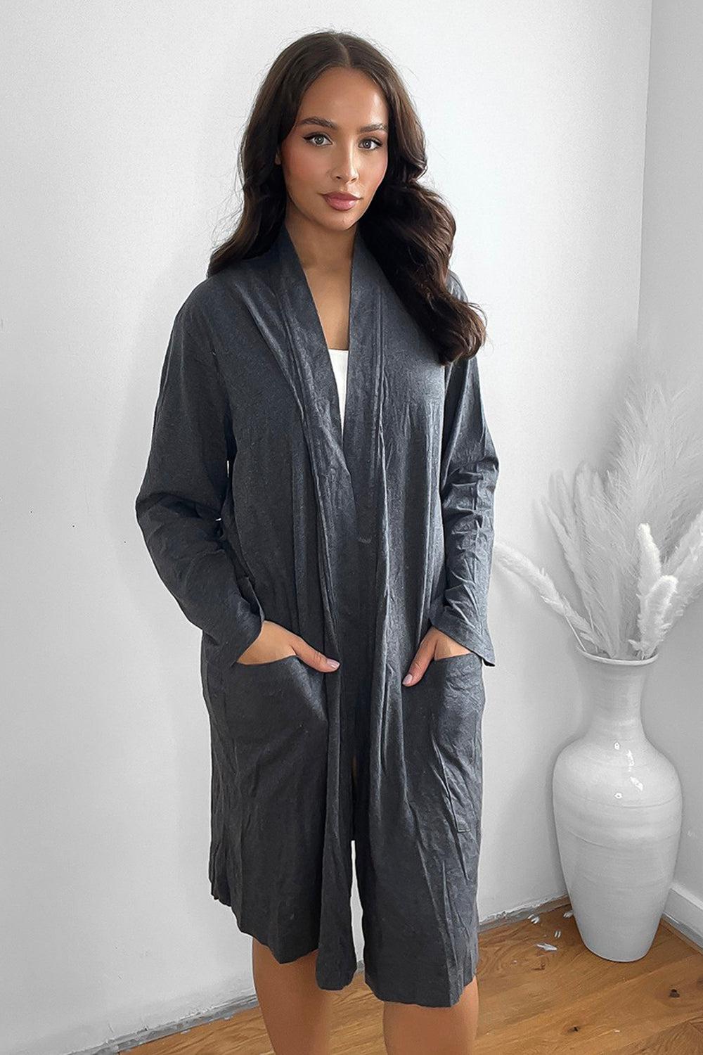 Cotton Blend Slip Side Pockets Robe