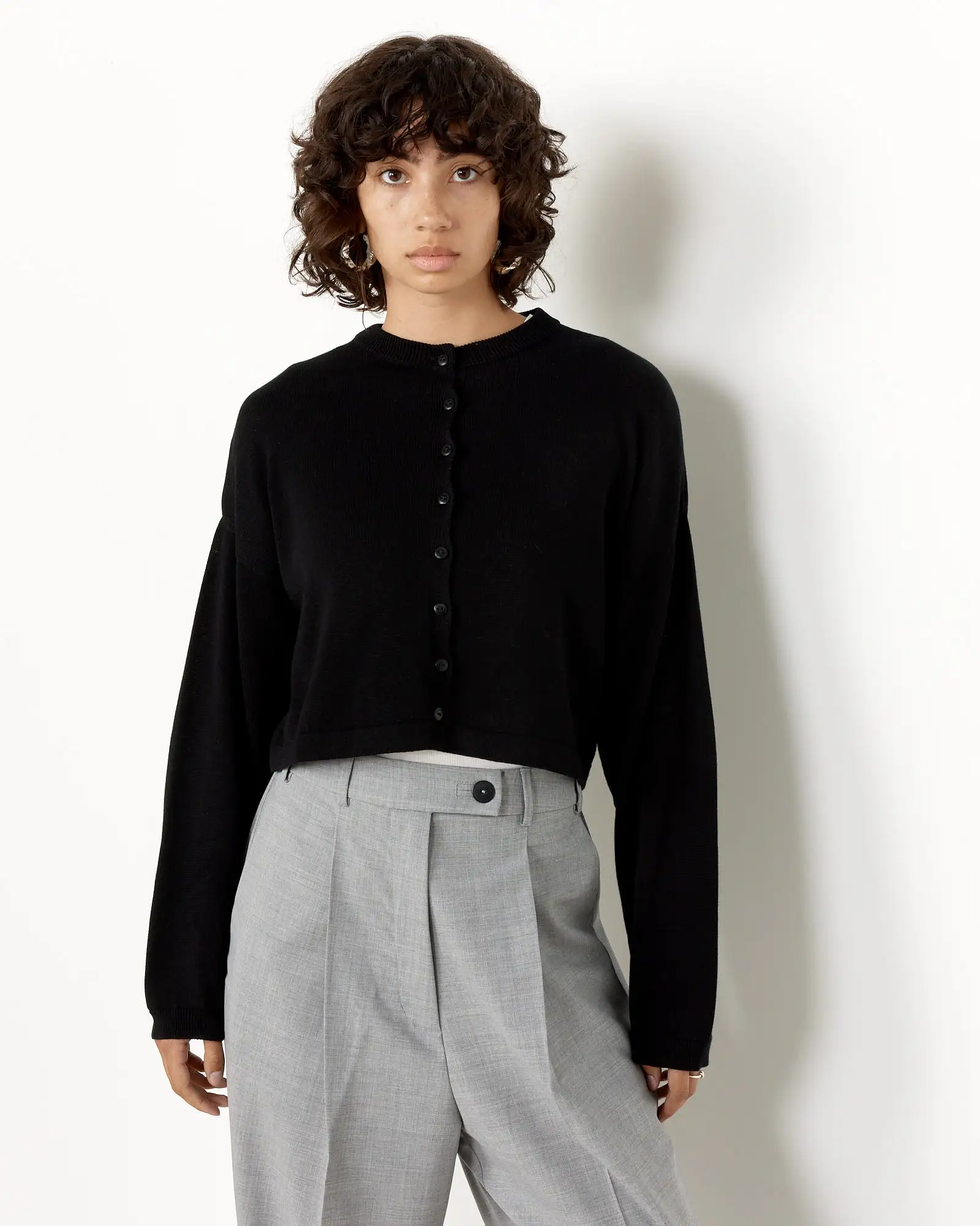 Cotton Cropped Cardigan in Black