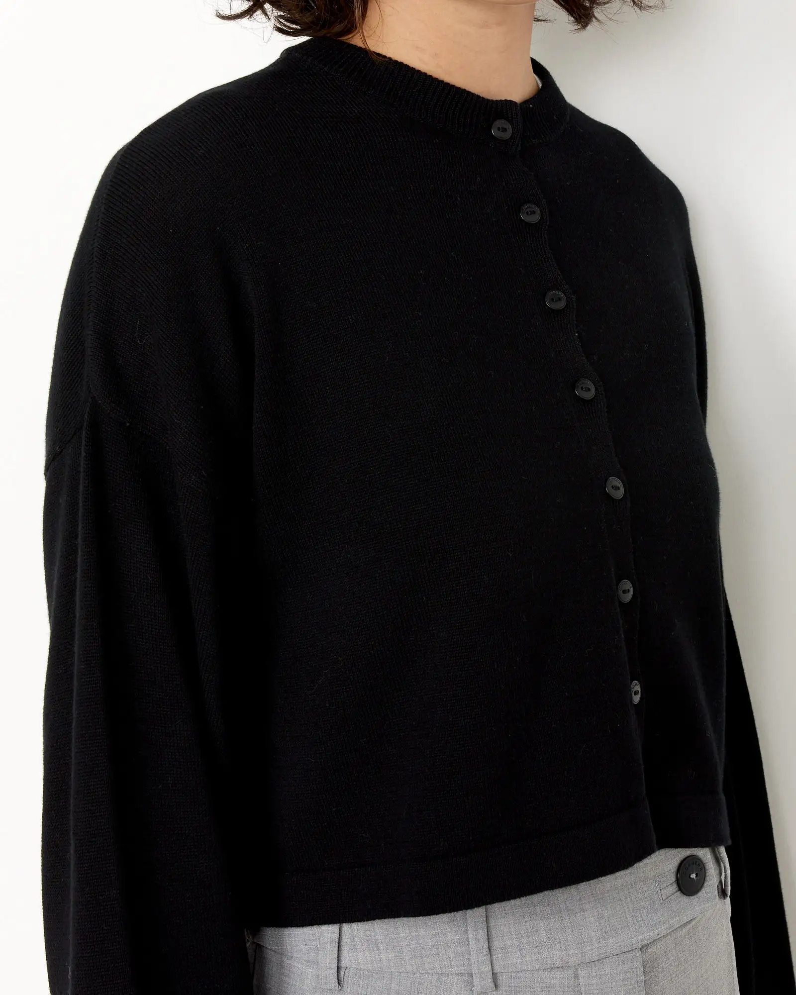 Cotton Cropped Cardigan in Black