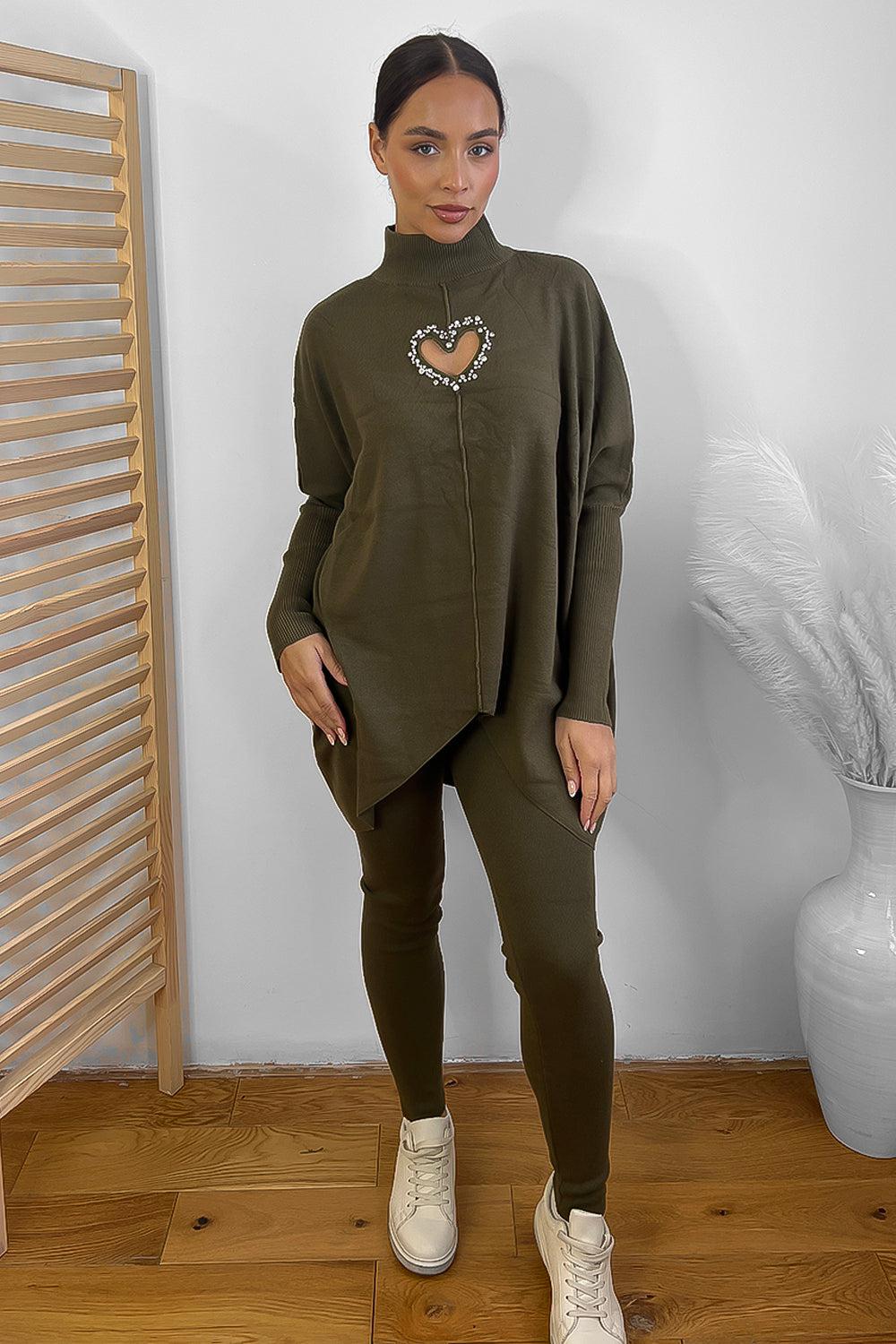 Cut Out Heart Detail Knitted High Neck Lounge Set