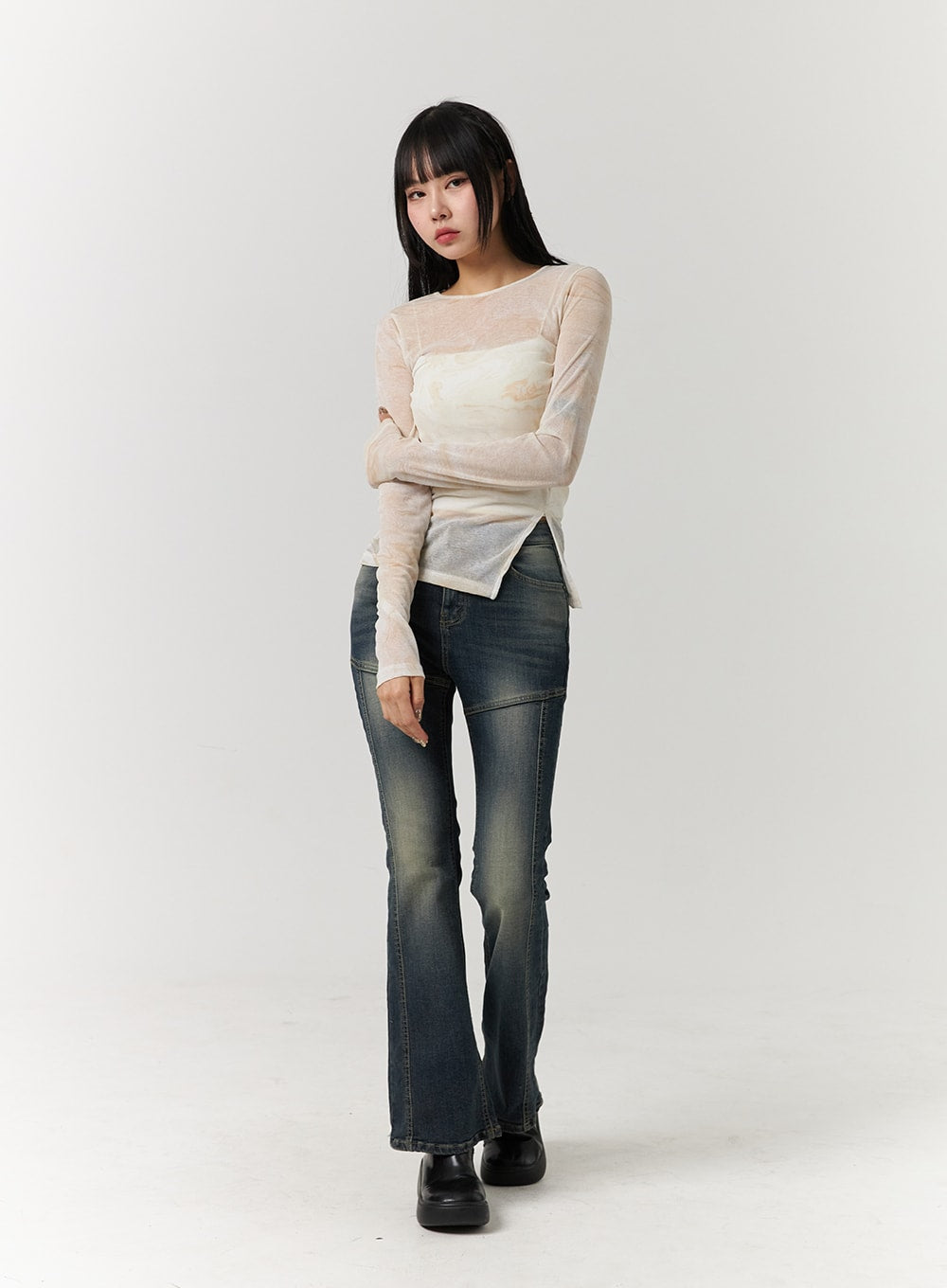 Denim Middle Waist Flared Jeans CJ405