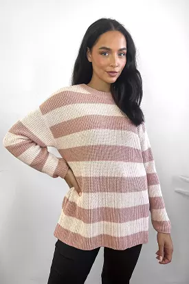 Dusty Pink Stripe Longline Pullover