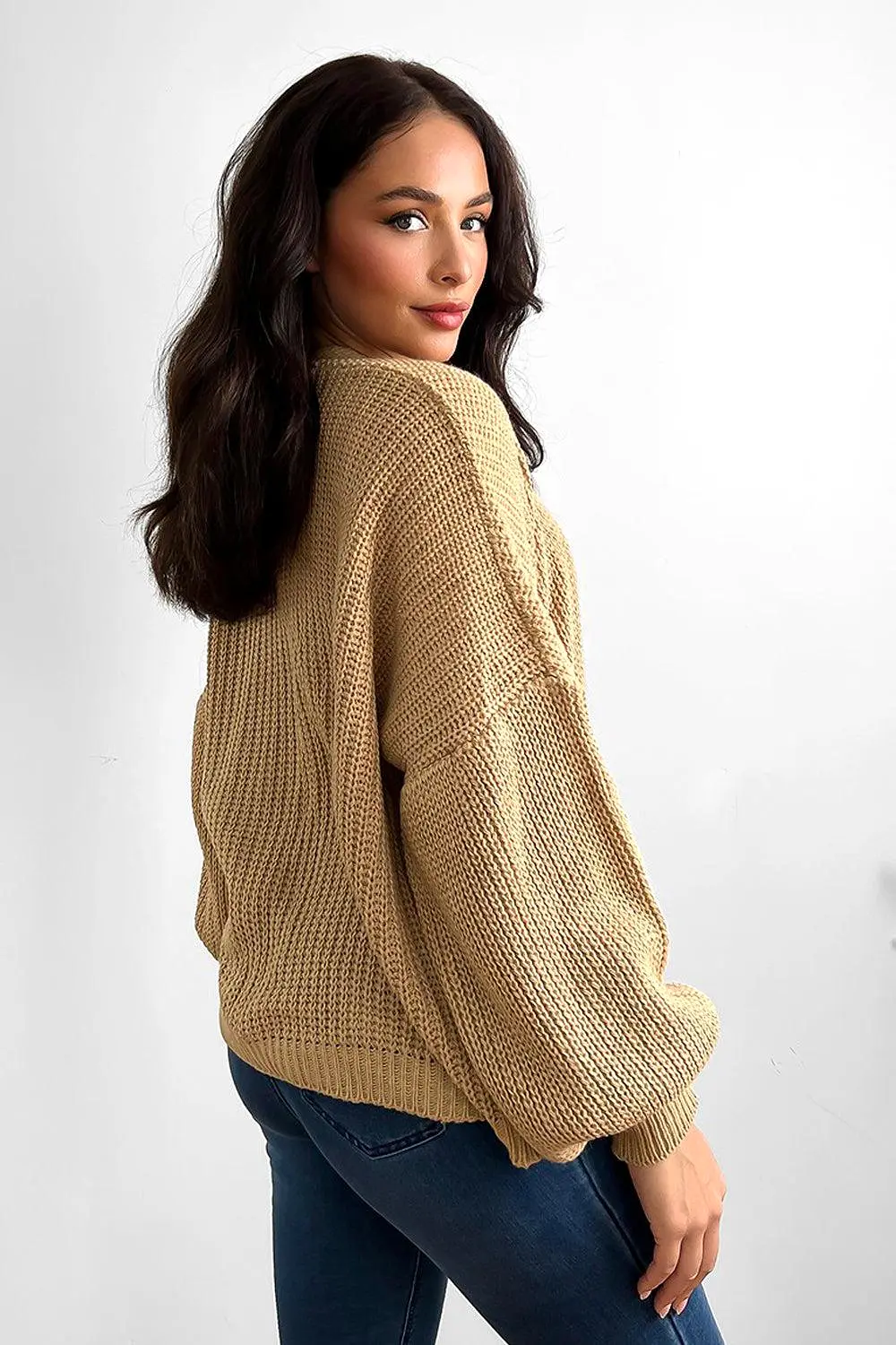 Fine Knit Side Pockets Open Front Cardigan