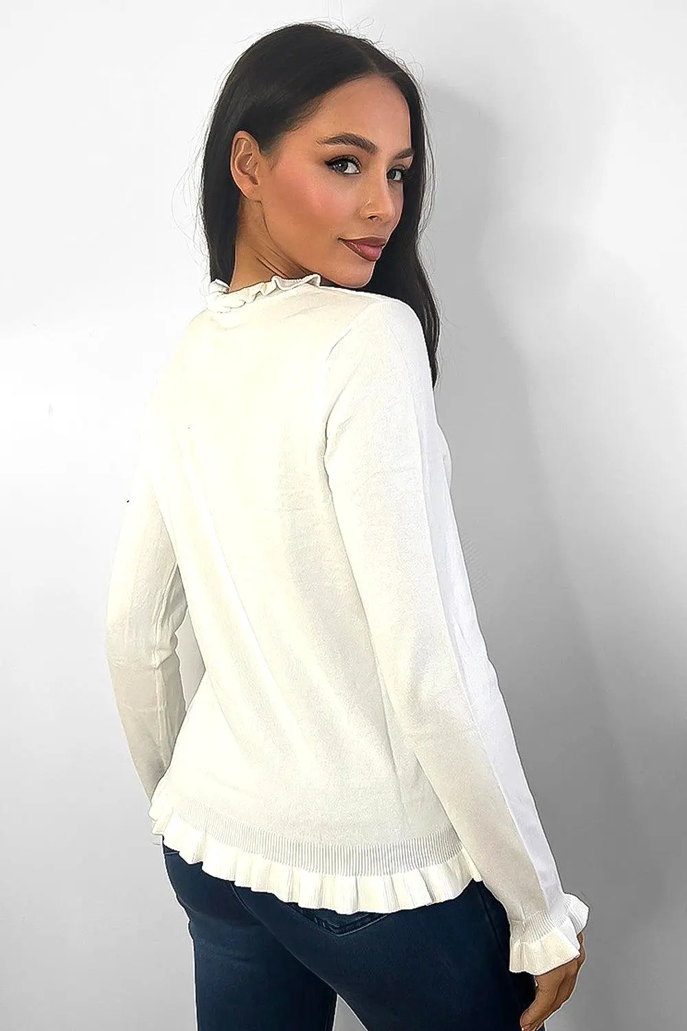 Frilled High Neck And Sleeves Thin Pullover