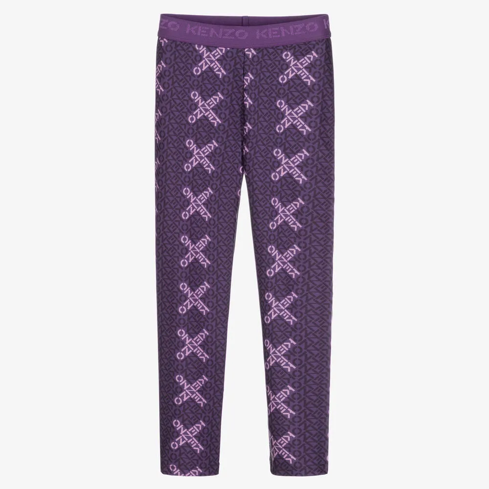 Girls Purple Logo Leggings