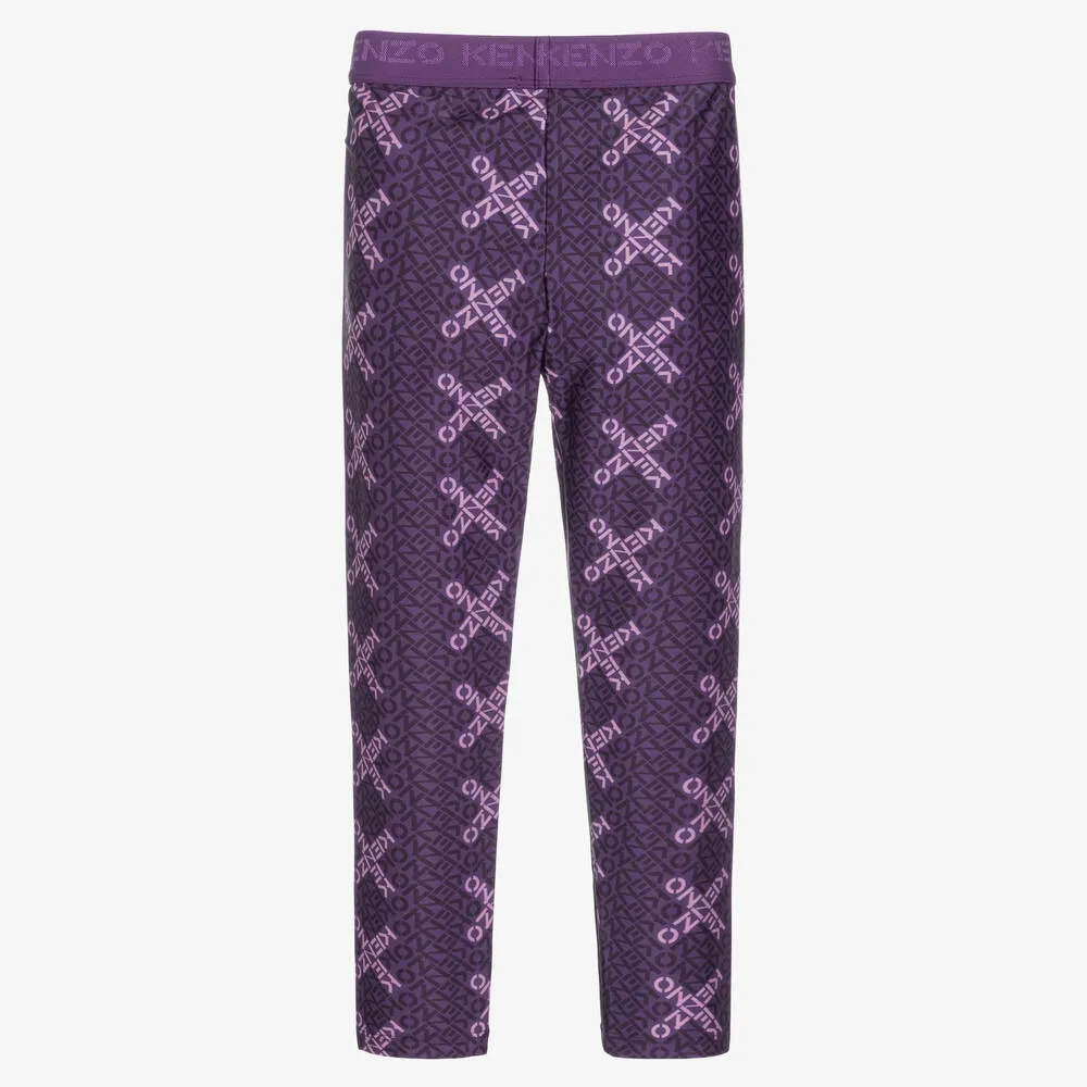 Girls Purple Logo Leggings