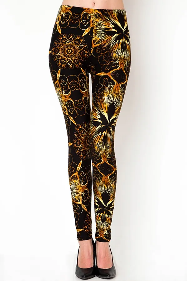 Golden Burst Print Soft Leggings