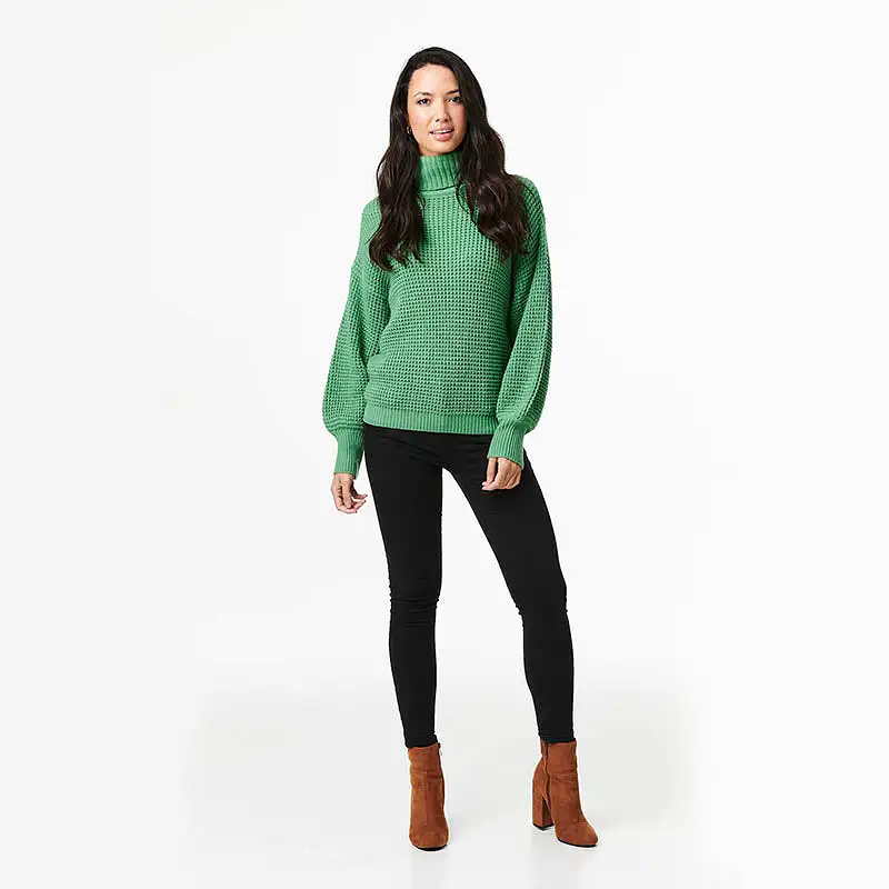 Green Long Sleeve Polo Neck