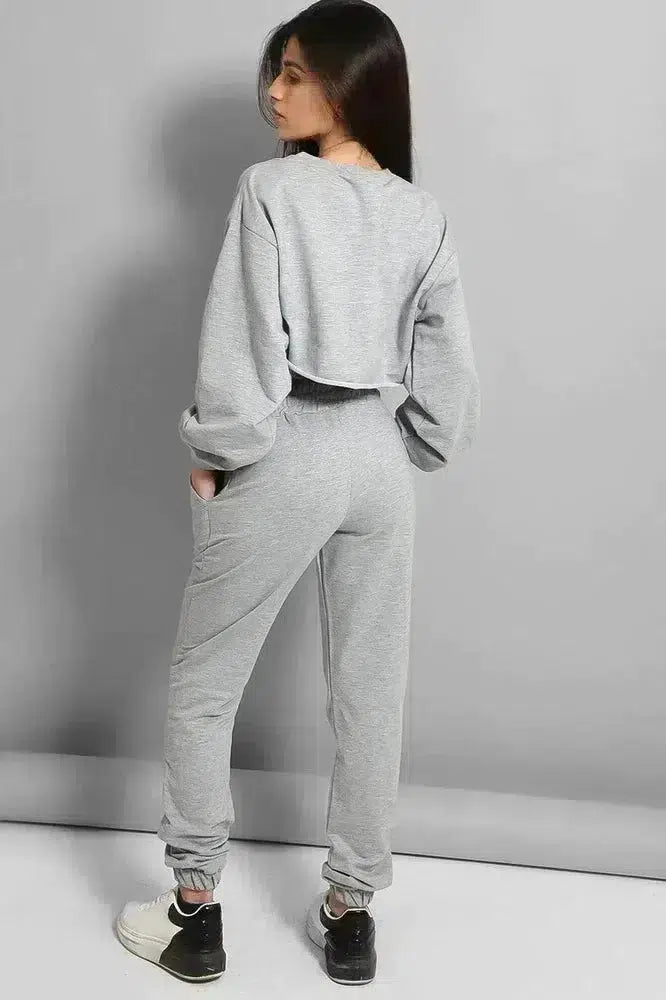 Grey Cropped Top 3 Piece Tracksuit