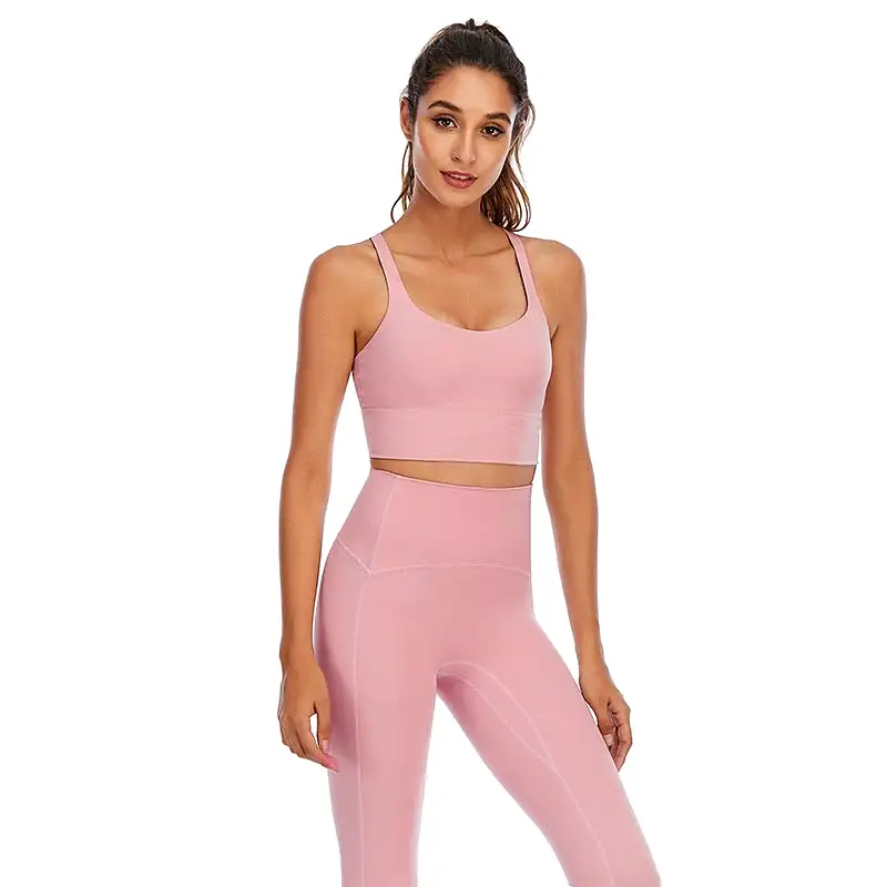 High Waisted Leggings Crop Bra Top Two Piece Fitness Set