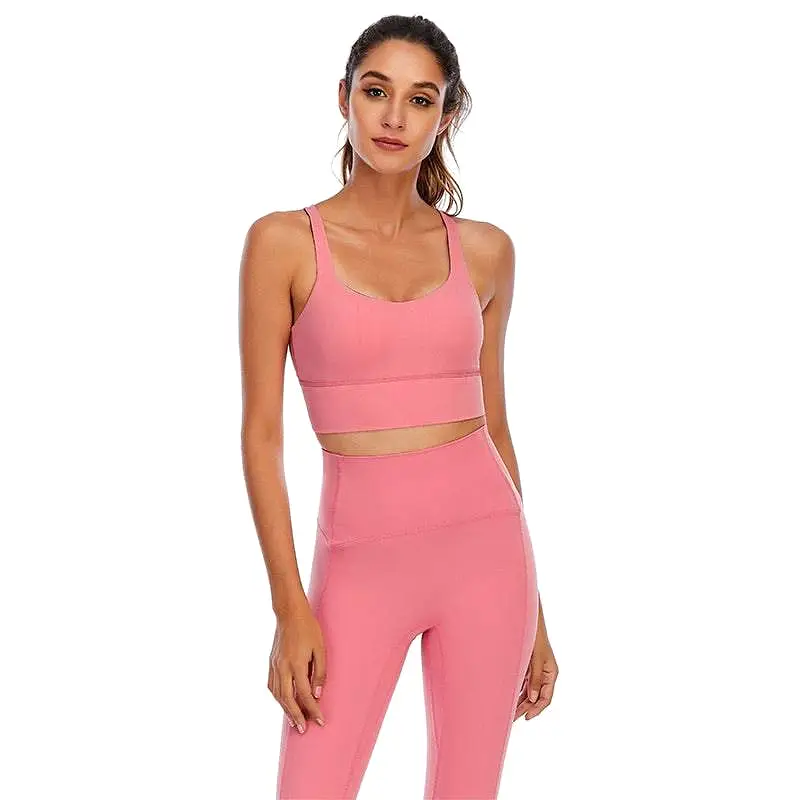 High Waisted Leggings Crop Bra Top Two Piece Fitness Set