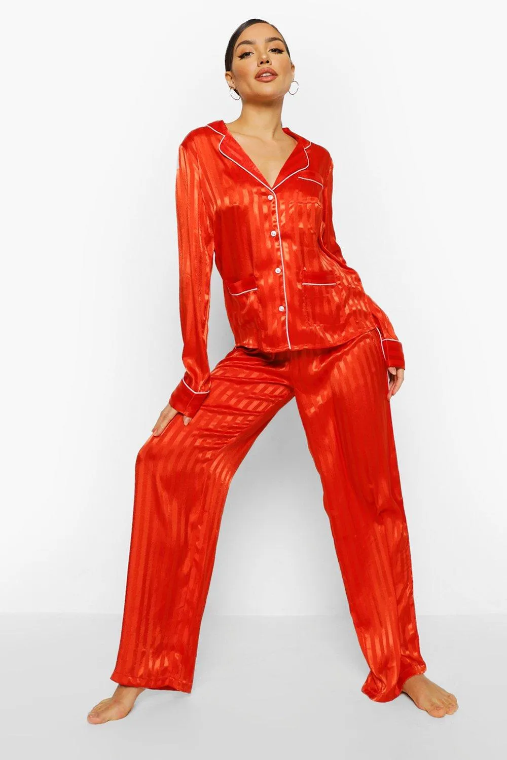 Jacquard Stripe Satin Pajamas