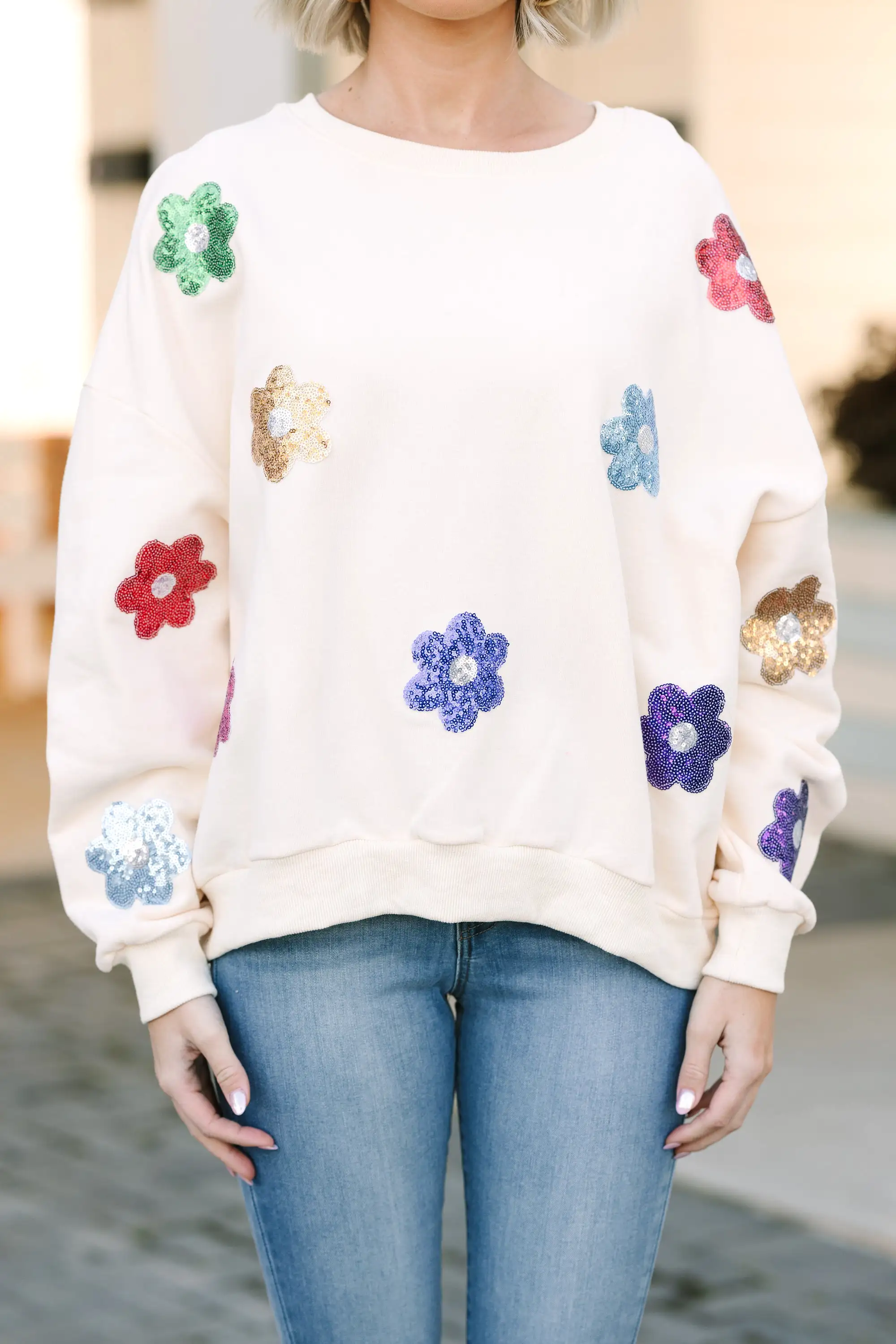 Just My Type Cream White Floral Sweatshirt