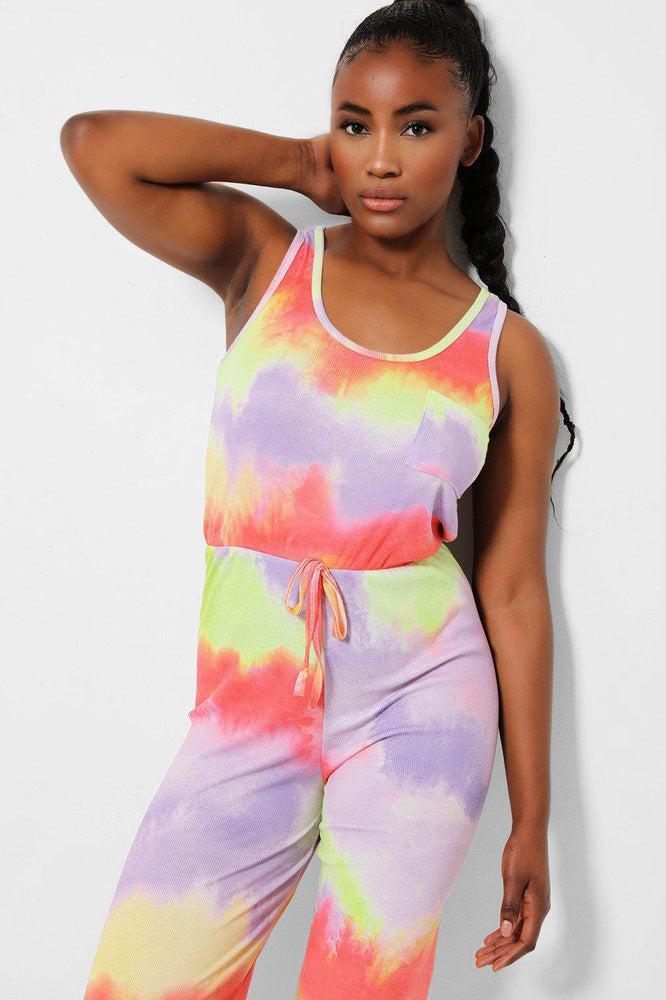 Lilac Tie Dye Ribbed Jersey Jumpsuit