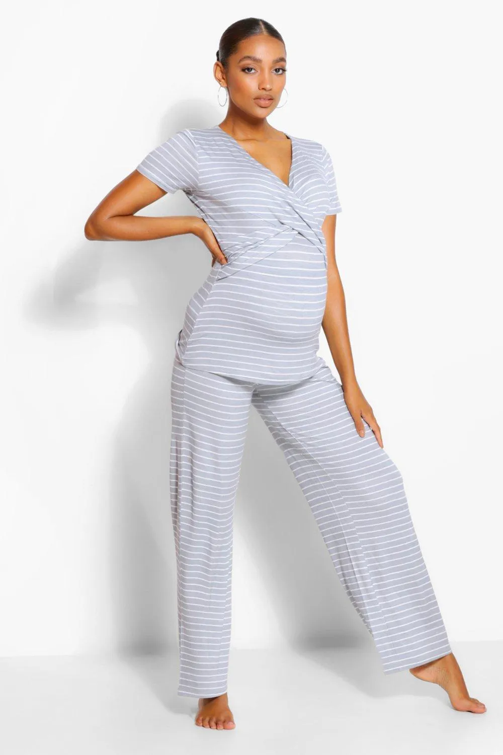 Maternity Wrap Striped Nursing Pajamas