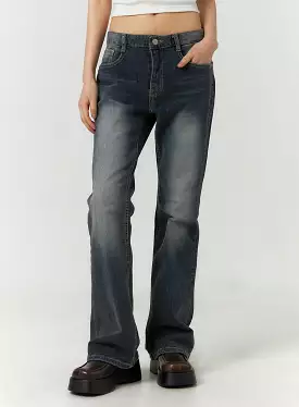 Mid Waist Zipper Flared Jeans CF406