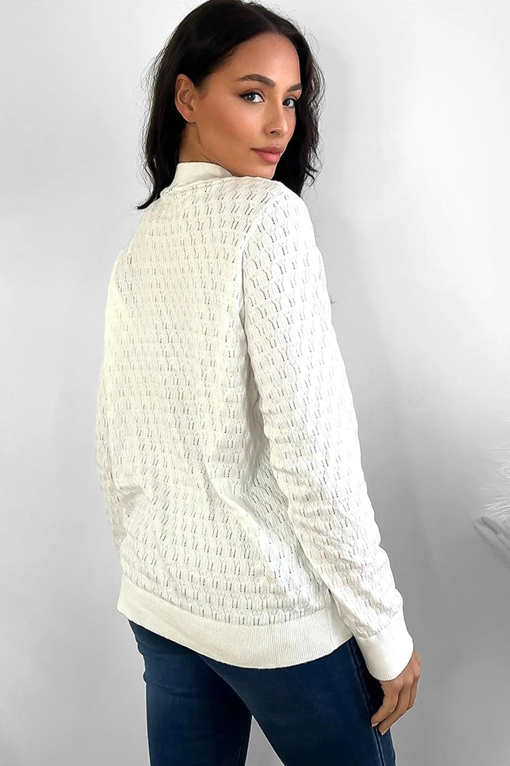 Mock High Neck Patterned Knit Pullover