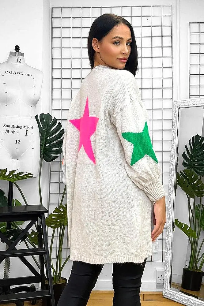 Multicolour Star Details Knitted Cardigan