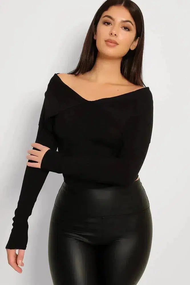 Off Shoulder Ribbed Jersey Cropped Top