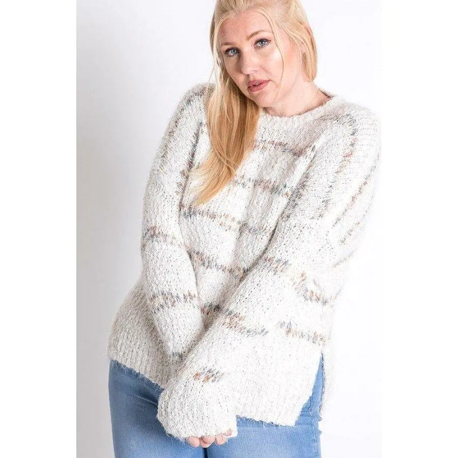 Off white plus size sweater with stripe detail