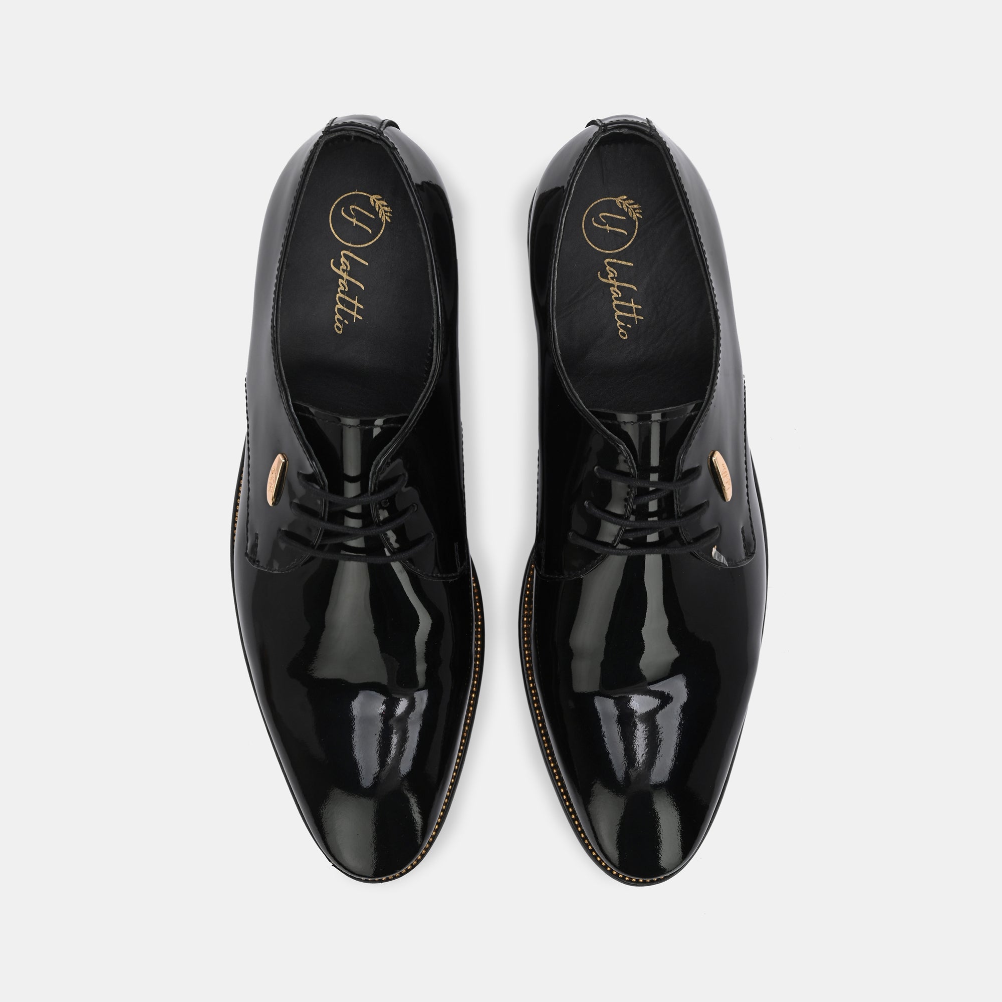 Patent Black Lace-Up Shoes by Lafattio