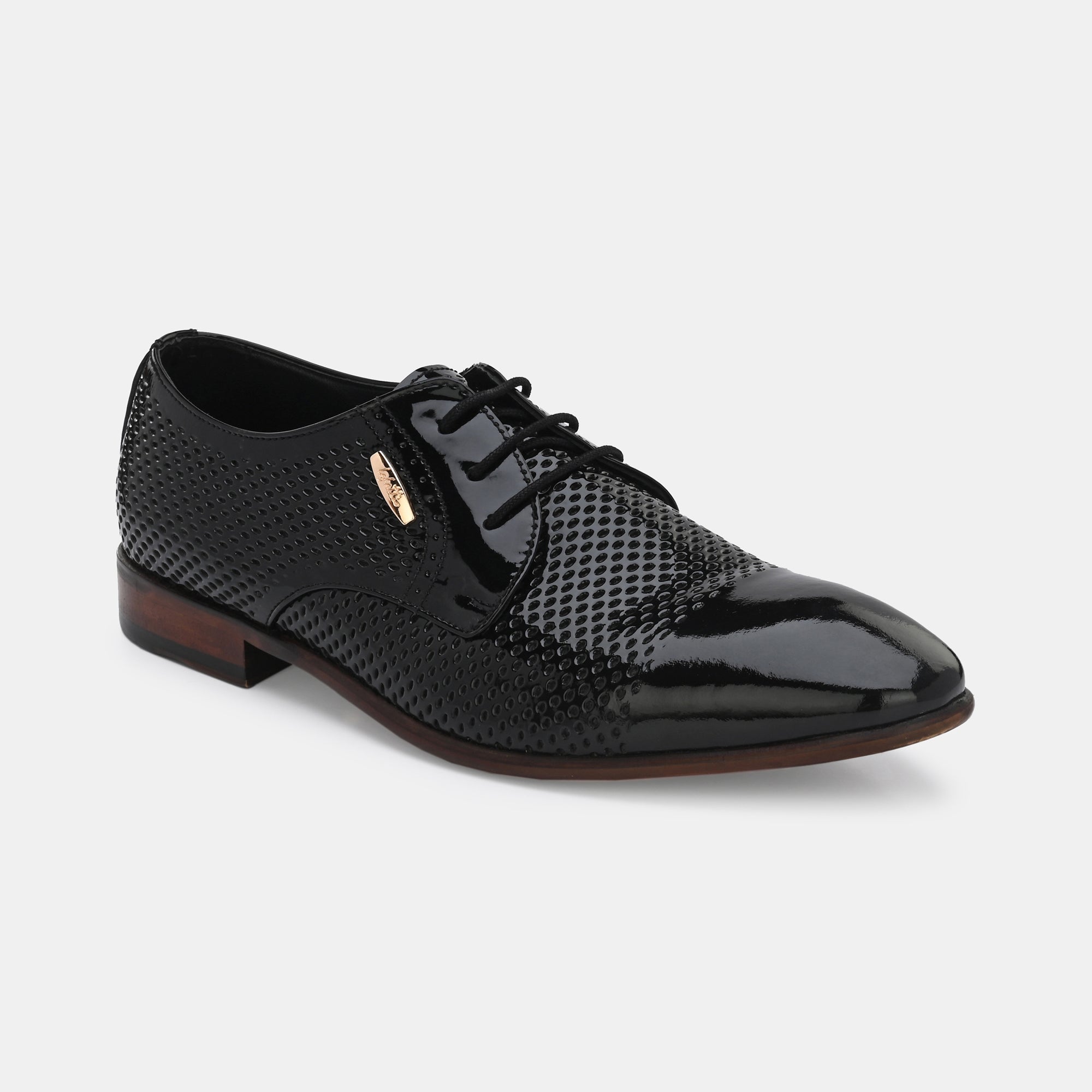 Patent Black Perforated Lace-Up Shoes by Lafattio