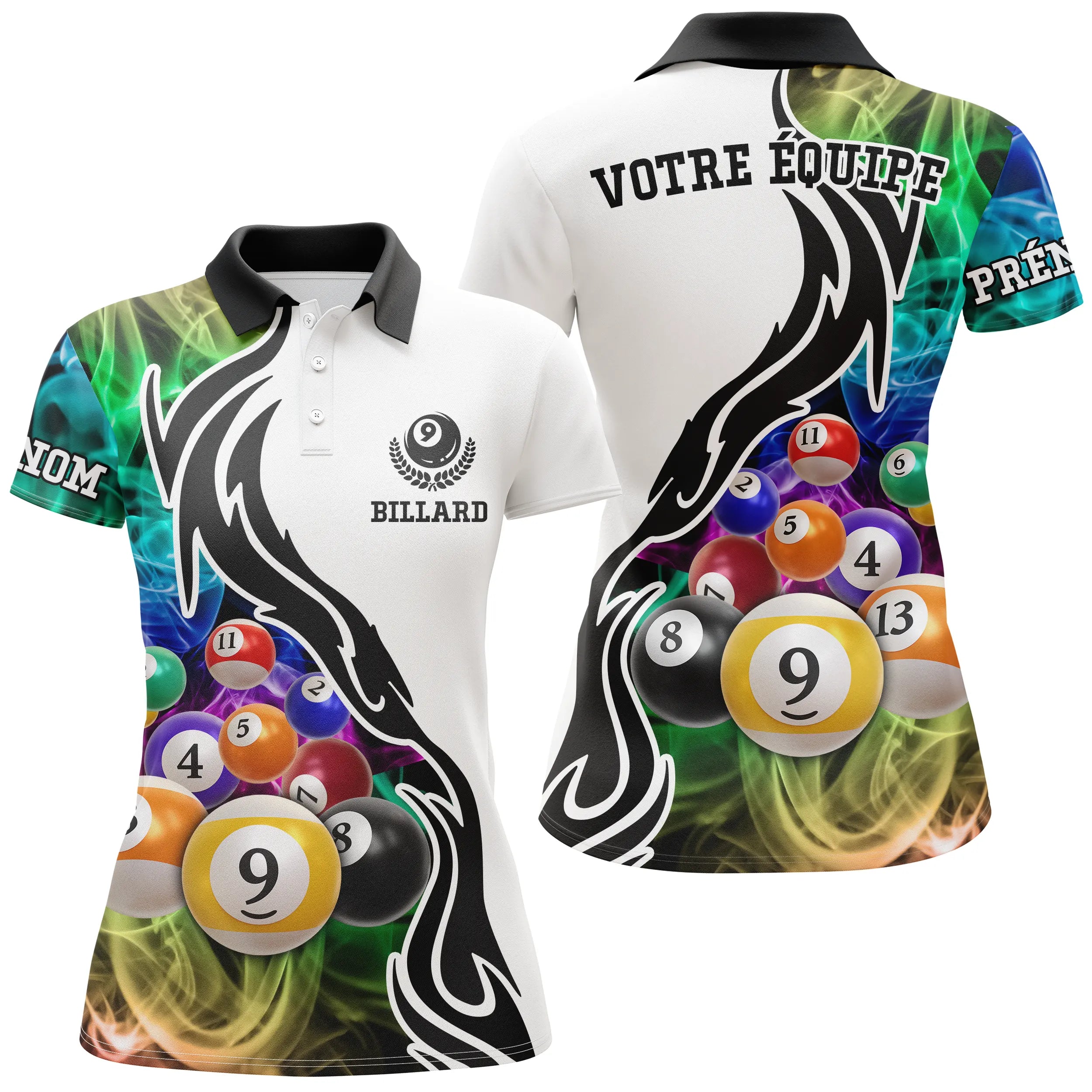 Polo De Billard Professionnel Avec Prénom Personnalisé, Boule De Billard, Table Vert Jeu De La 8 - CT27062326