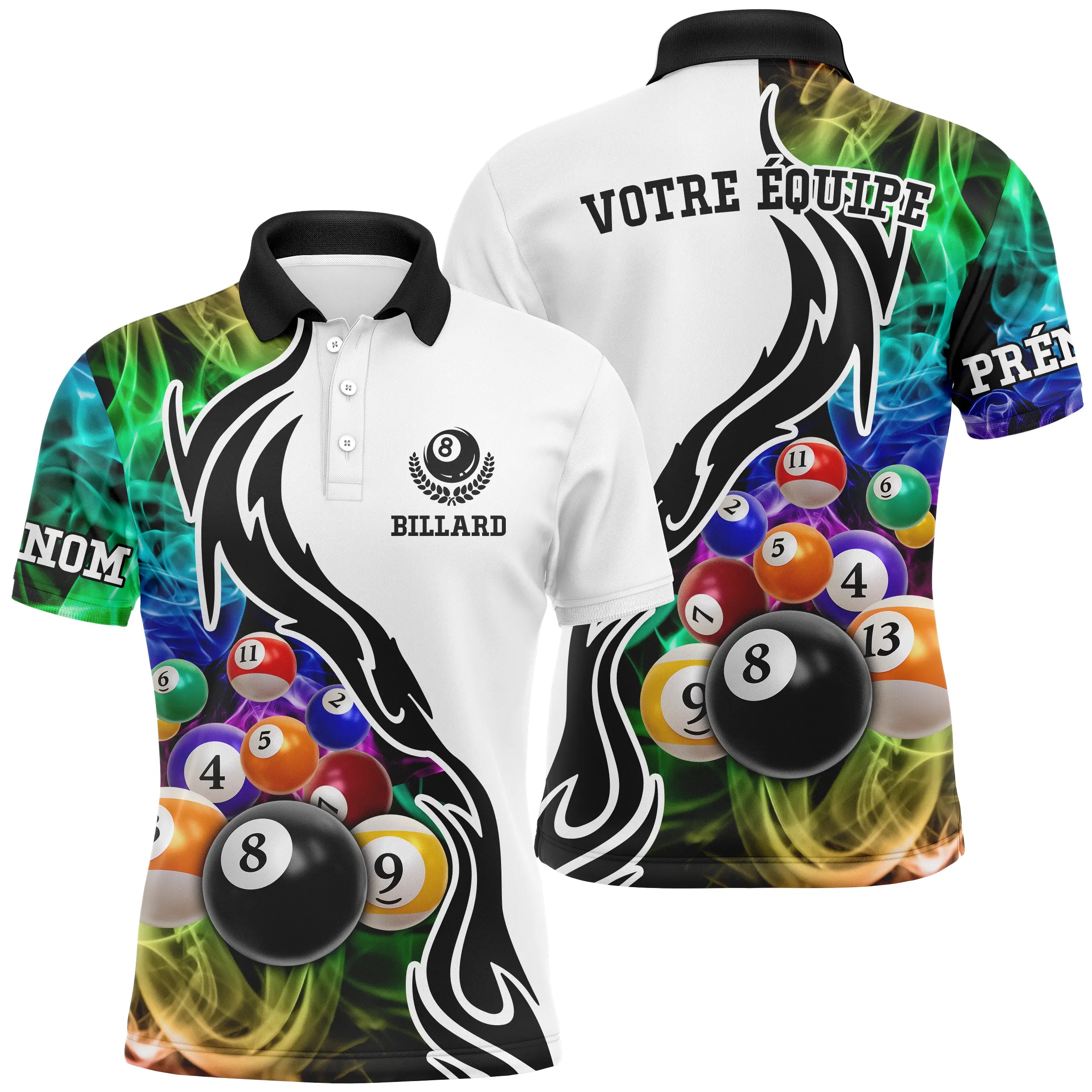 Polo De Billard Professionnel Avec Prénom Personnalisé, Boule De Billard, Table Vert Jeu De La 9 - CT27062325