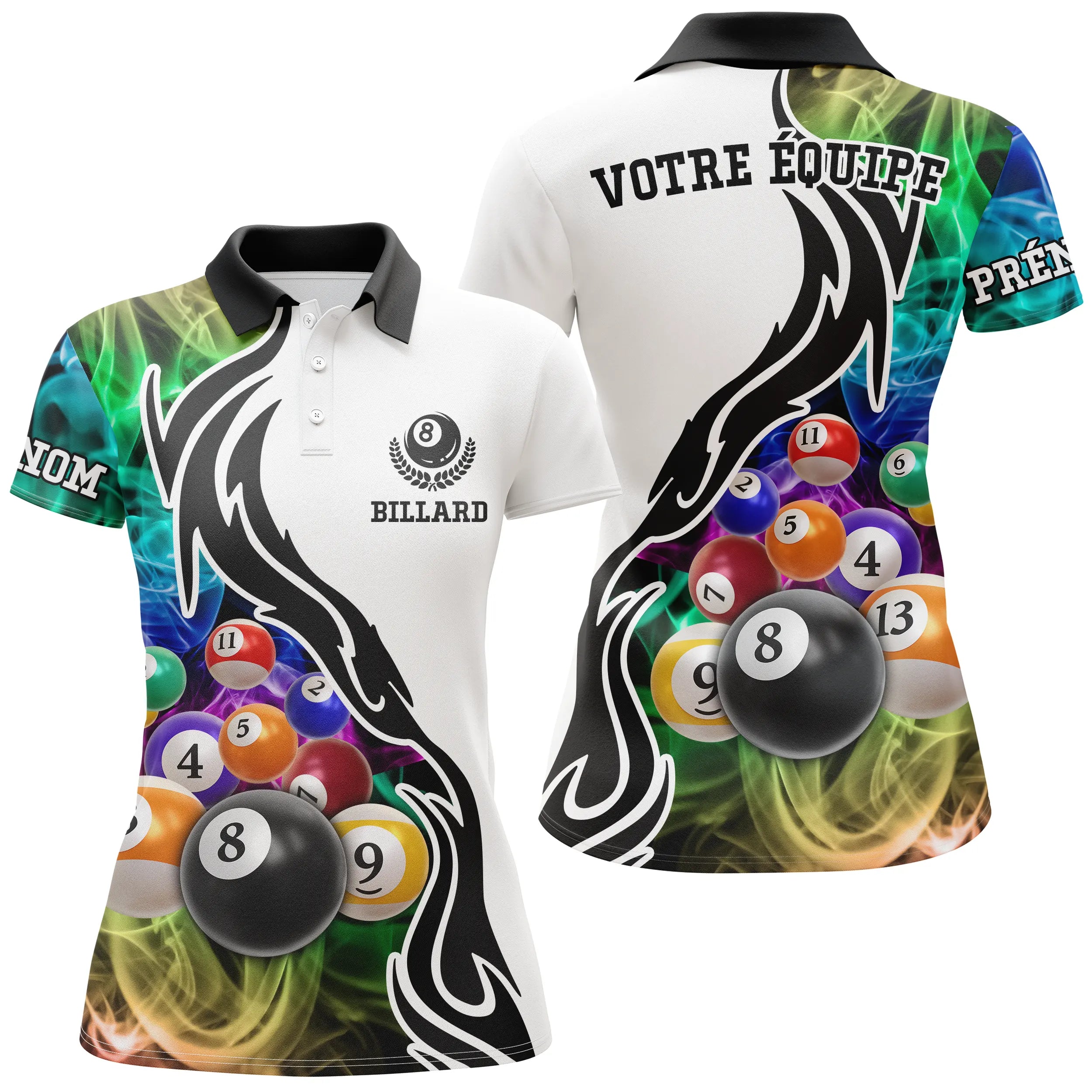 Polo De Billard Professionnel Avec Prénom Personnalisé, Boule De Billard, Table Vert Jeu De La 9 - CT27062325