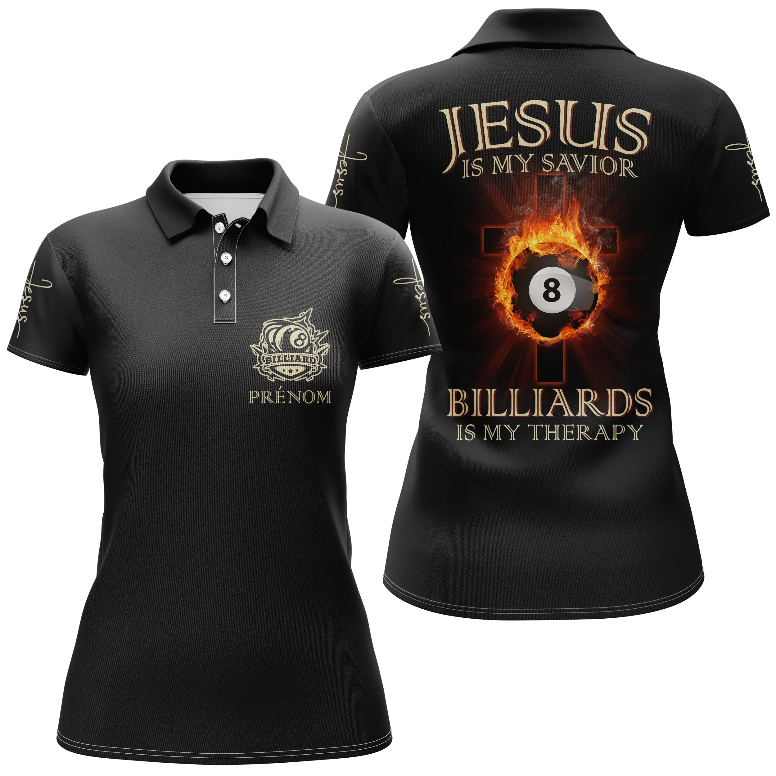 Polo De Billard Professionnel Personnalisé JEU DE LA 8 , Jésus Est Mon Sauveur Le Billard Est Ma Thérapie - CT27062313