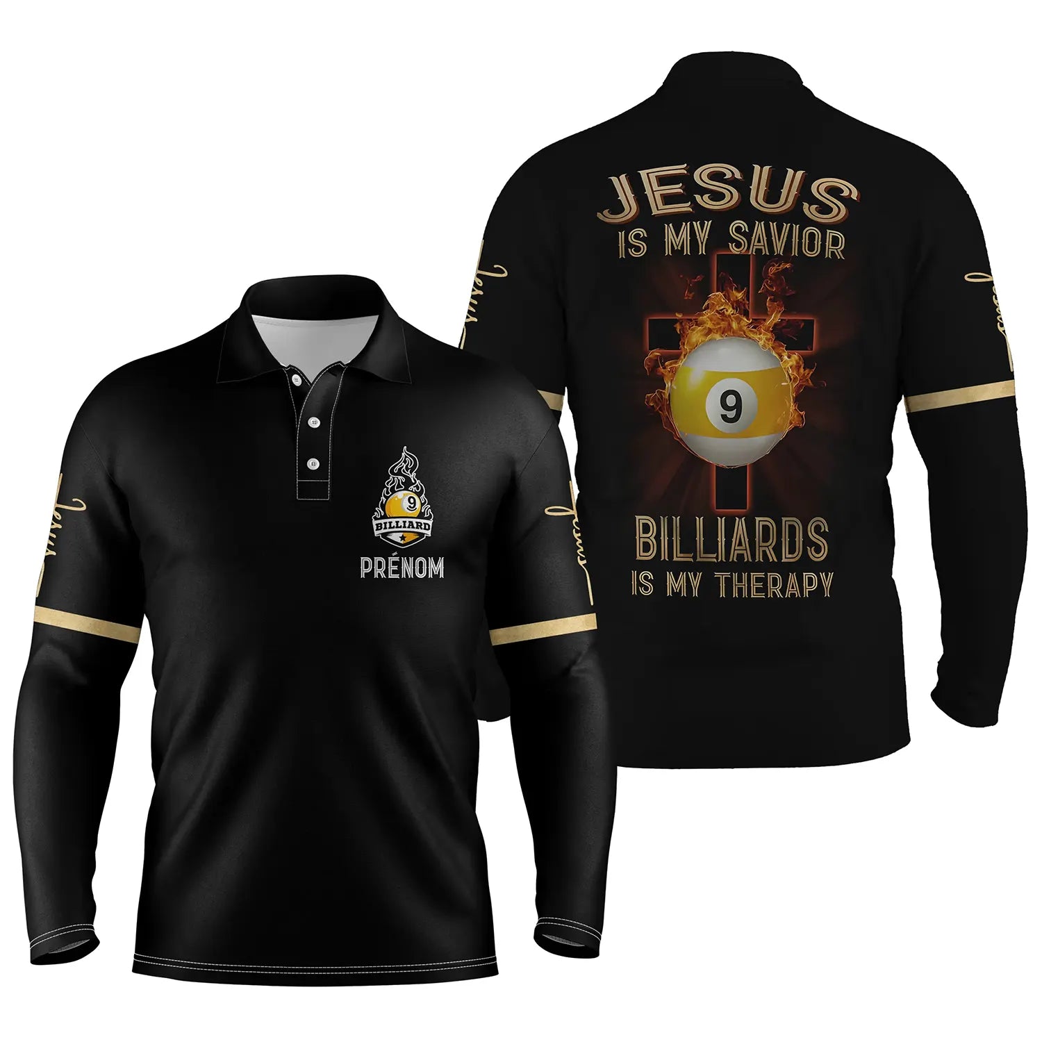 Polo De Billard Professionnel Personnalisé JEU DE LA 9 , Jésus Est Mon Sauveur Le Billard Est Ma Thérapie - CT27062314