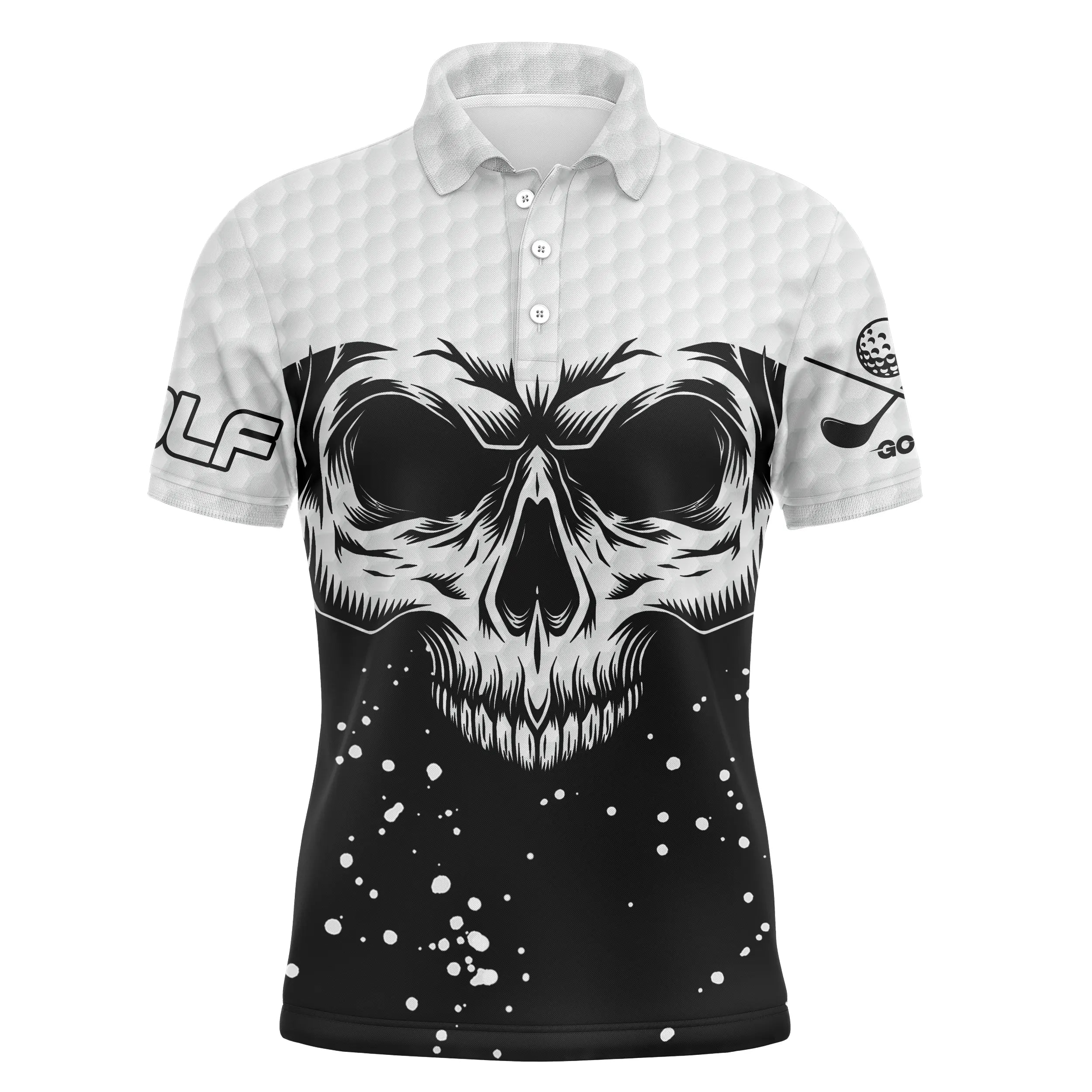 Polo Golf  Noir et Blanc, Cadeau Personnalisé Pour Fans De Golf, Tête de Mort - CT08112219